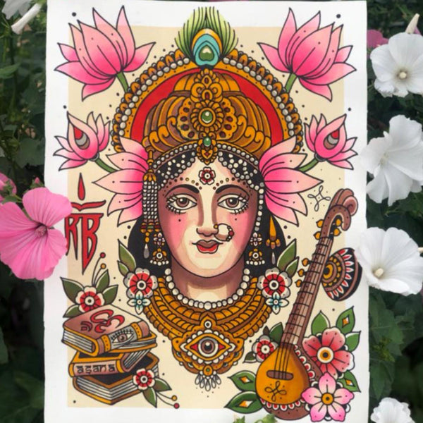 Sarasvati | Hinduism Self Love Series | Ronja Block | Tattoo Art Print